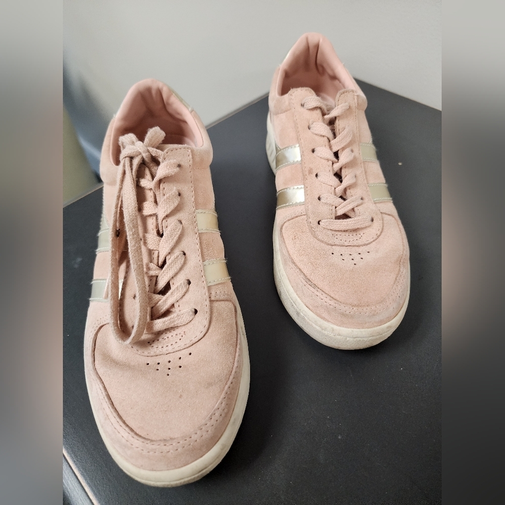 Gola Grandslam Pearl Pink Suede Sneakers Gold Stripe Size 7 - Picture 6 of 10